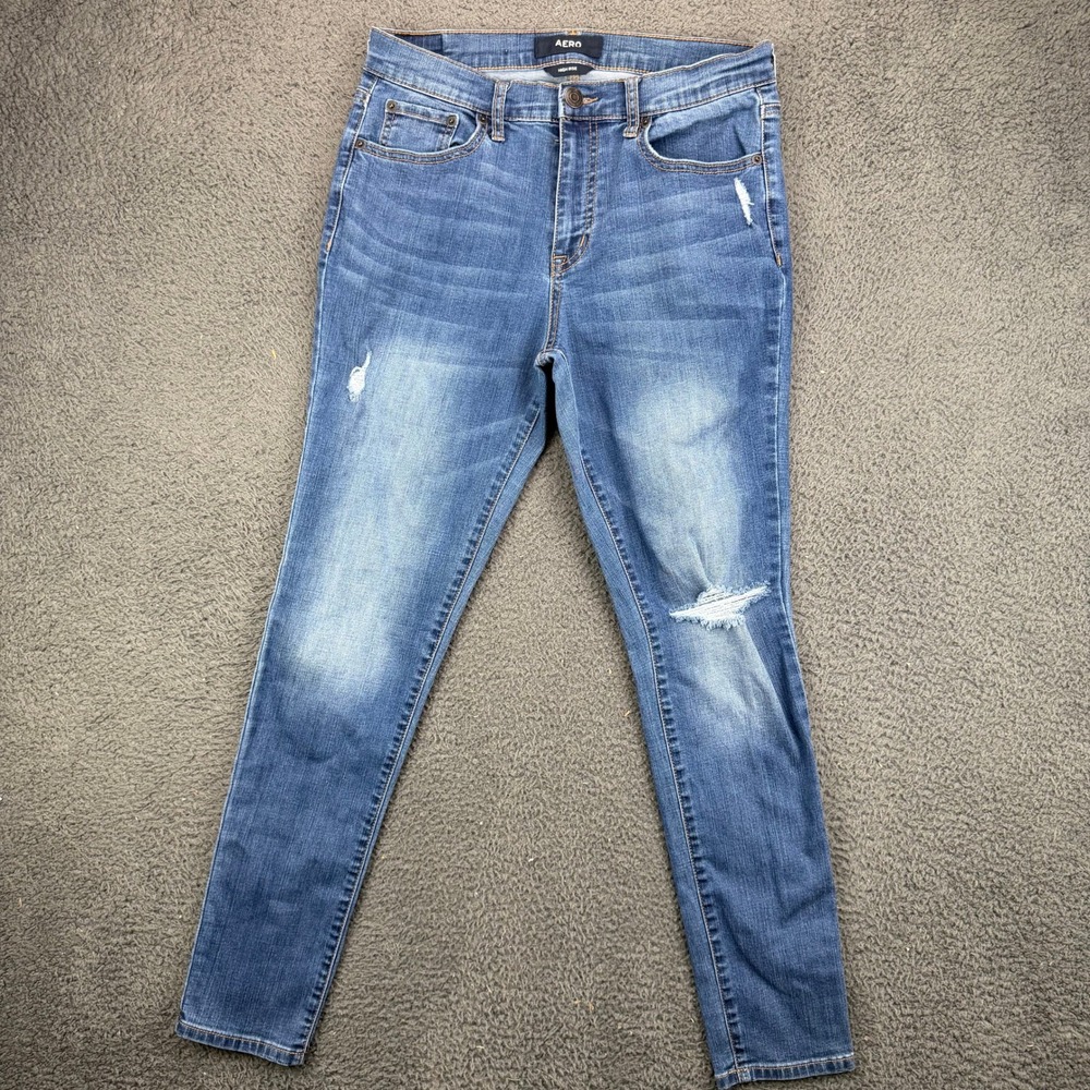 Aeropostale Womens High Rise Skinny Distressed Blue Denim Jeans Size 8 Reg